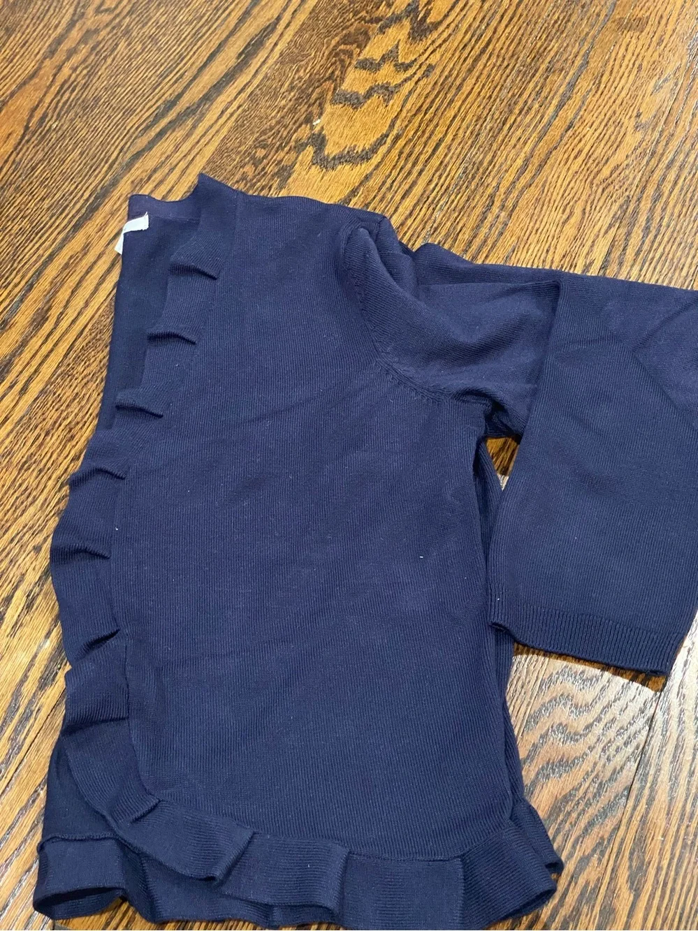 89th & Madison Navy Ruffle-Front Open Cardigan Jacket - Picture 2 of 4